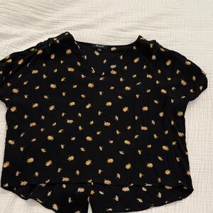 Madewell Black Blouse with Yellow Floral Accents